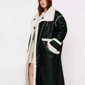 Plus Size Longline Faux Leather Bonded Aviator Coat